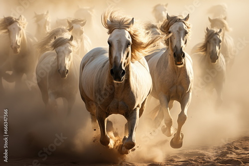 White Horses Running - Aggressive Charge Close-Up Shot Reveals Running Animal with Intense Aggression and Fierce Anger, Powerful Wildlife Action