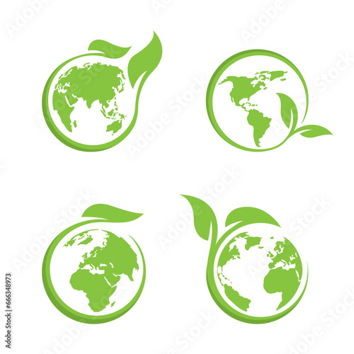 green world combined with eco leaf logo vector icon illustration