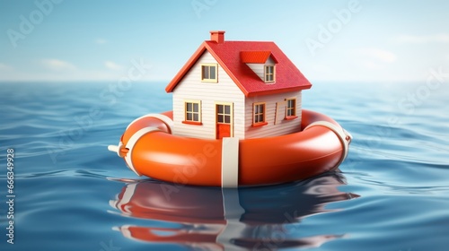 House on life buoy, house insurance concept 