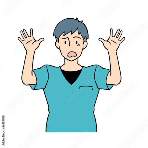 びっくりする男性の介護士