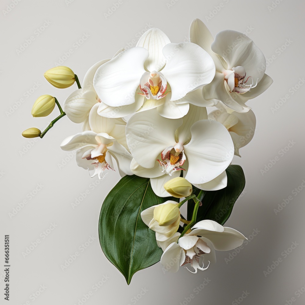 Obraz premium White Orchid With Green Stemphotorealistic, Hd , On White Background 