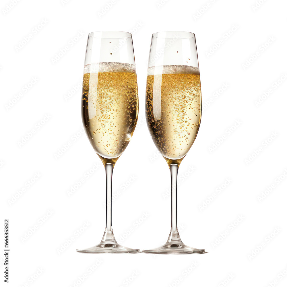 Two glasses of champagne,Champagne flute, isolated on transparent background,transparency 
