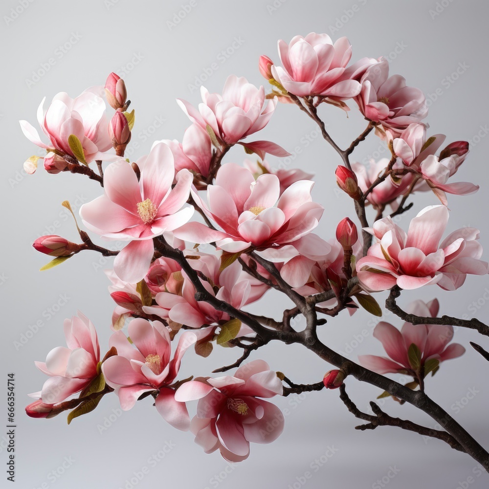 Branch With Blooming Pink Magnolia Flowers , Hd , On White Background Branch With Blooming Pink Magnolia Flowers , Hd , On White Background