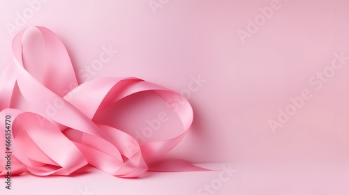 International symbol of Breast Cancer Awareness Month in October with pink ribbon copy space. © Lucky Ai