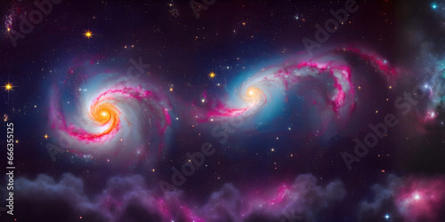 Nebula and galaxies in space. Abstract cosmos background. AI generated content