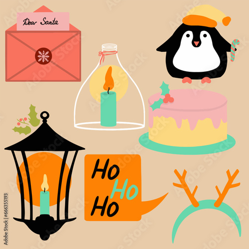 Vector illustration, set of pictures for decotation, christmas, nice decotation for new year and christmas cards, posters