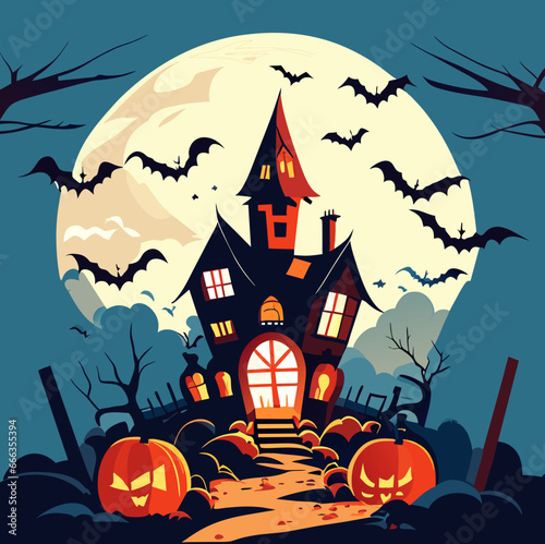 halloween background with pumpkin and bats