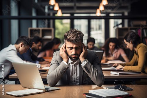 Office workers are stressed because the workload is too large photo