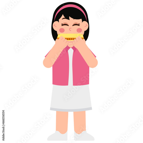 Little Kid Playing Harmonica Illustration