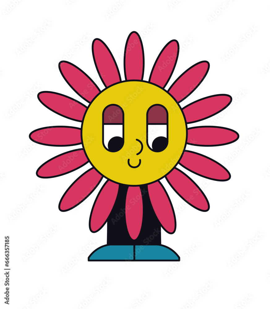 Retro sunflower personage with mysterious smile Retro sunflower personage with mysterious smile