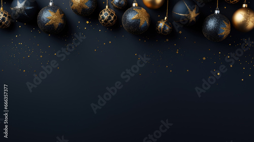 Blue christmas background with decoration and large empty space for text