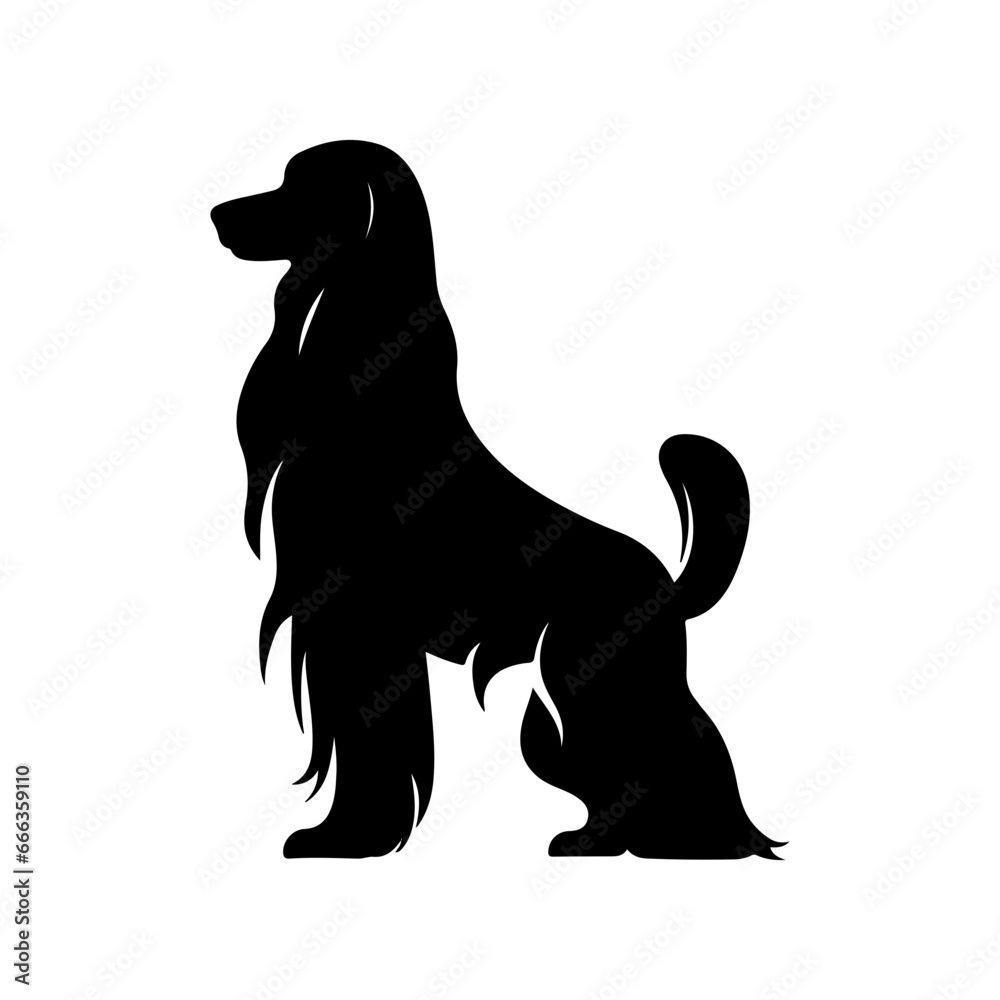 Afghan Hound Dog Vector Silhouettes, Generative AI. Afghan Hound Dog Vector Silhouettes, Generative AI.