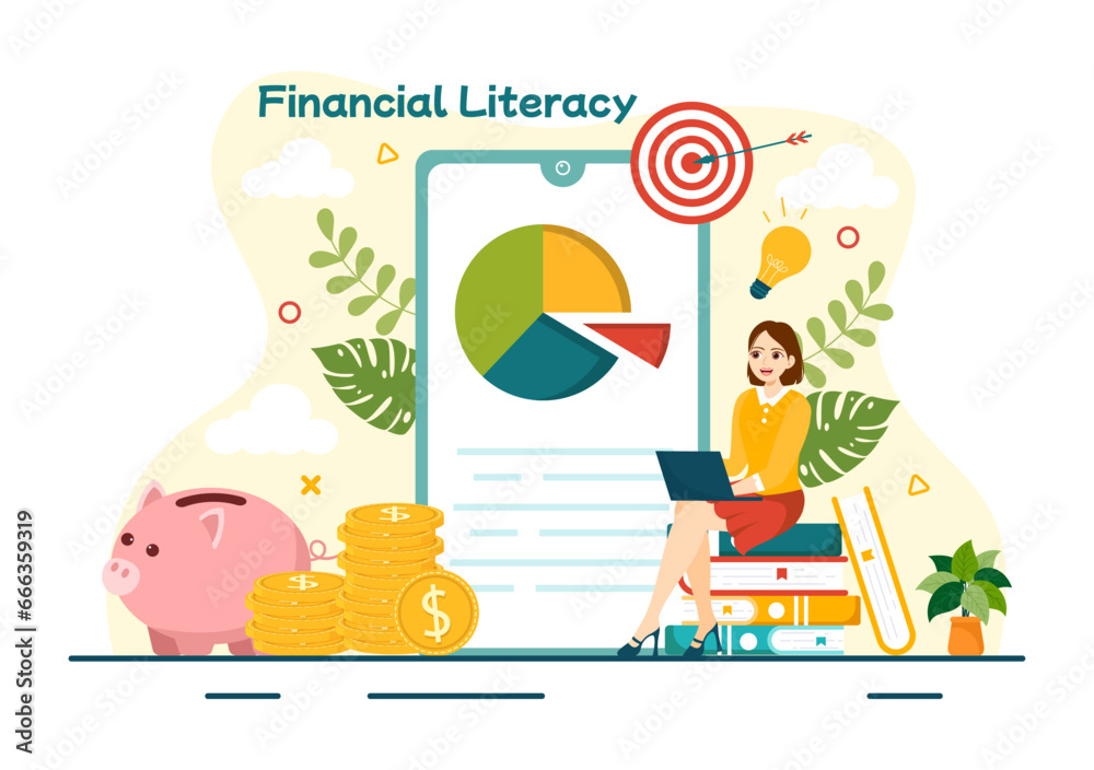 Financial Literacy Webinar Vector Illustration with Finance Management, Investment Money and Budget in Education Accounting Flat Background Design