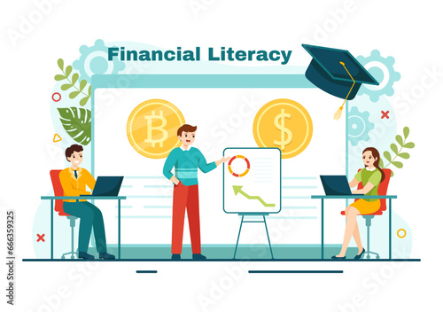 Financial Literacy Webinar Vector Illustration with Finance Management, Investment Money and Budget in Education Accounting Flat Background Design