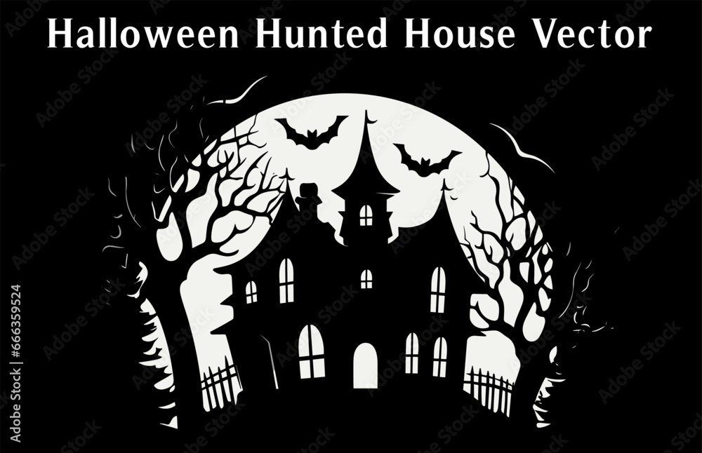 Scary Halloween Haunted House Silhouette Vector illustration