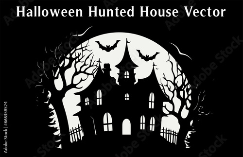 Scary Halloween Haunted House Silhouette Vector illustration