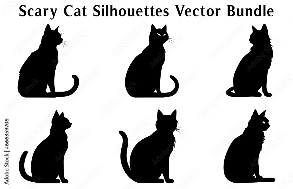 Halloween Scary Cat Vector illustration bundle, a silhouette Set of Halloween evil black cats