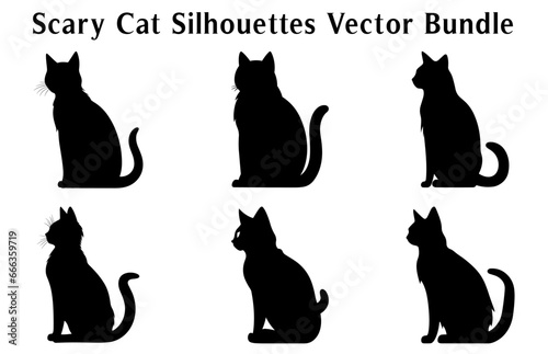 Halloween Scary Cat Vector illustration bundle, a silhouette Set of Halloween evil black cats