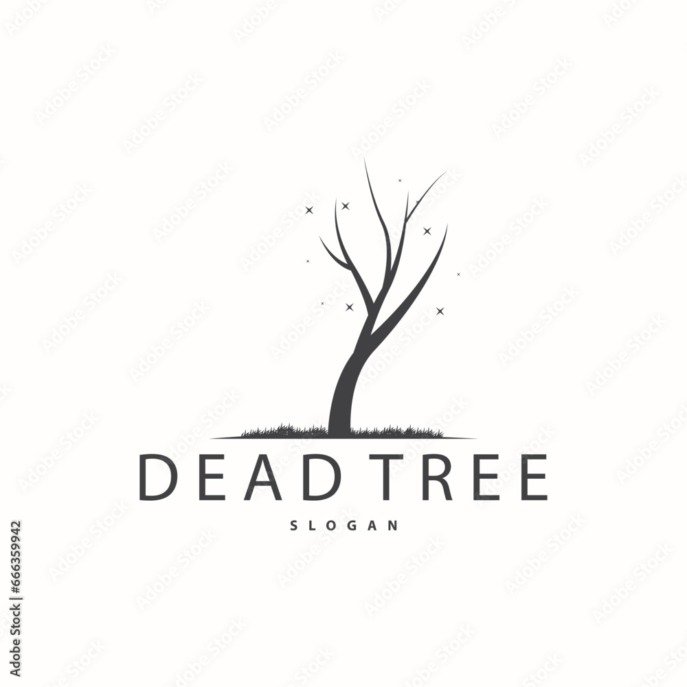 Fototapeta premium Dry Tree Logo, Dead Tree Plant Design Vector Silhouette Illustration Template