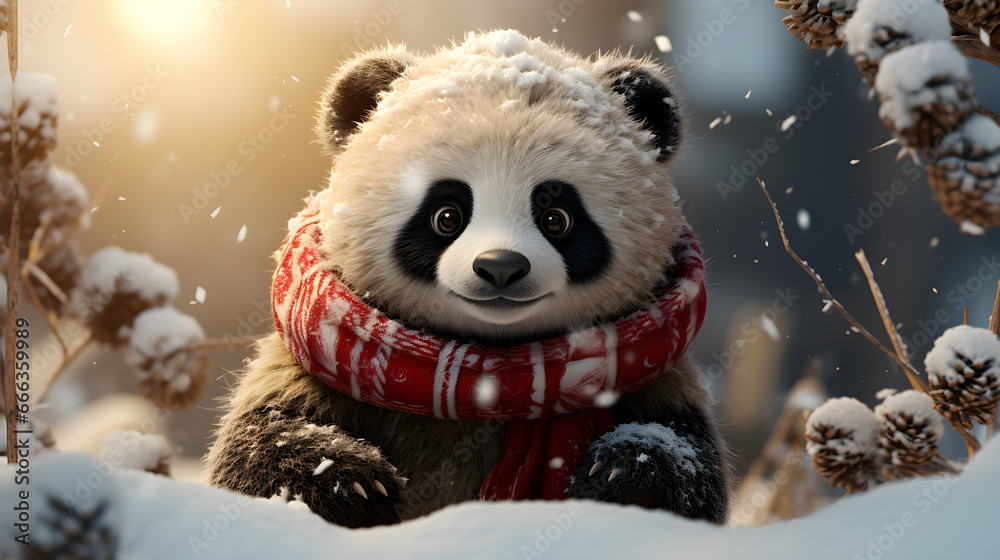 Cartoon panda in winter Cartoon panda in winter