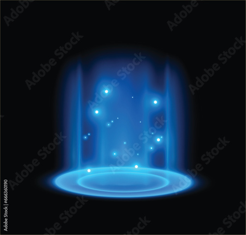 Game effect of portal in light beams, realistic vector illustration isolated.