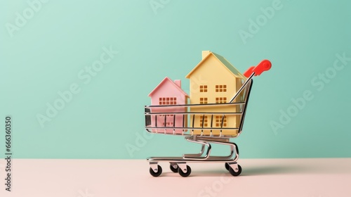 house on shopping cart with copy space 