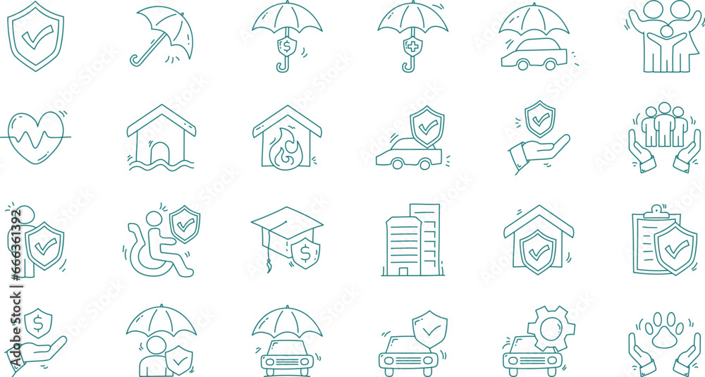 Set of line icons with insurance element. insurance doodle icon collections. Set of line icons with insurance element. insurance doodle icon collections.