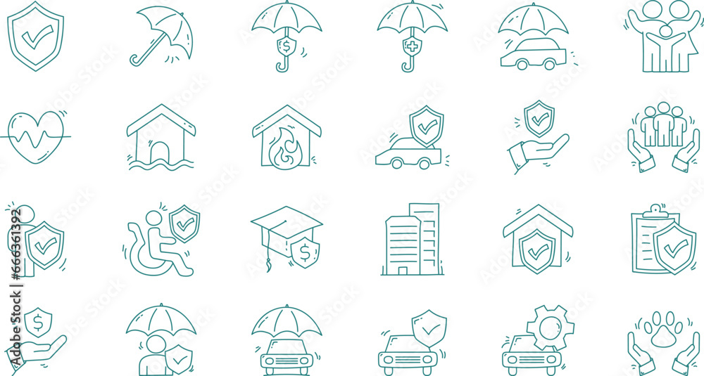 Set of line icons with insurance element. insurance doodle icon collections.