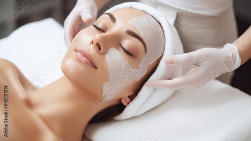 Lifestyle portrait of woman in clay facial mask at luxury spa, Close up, 