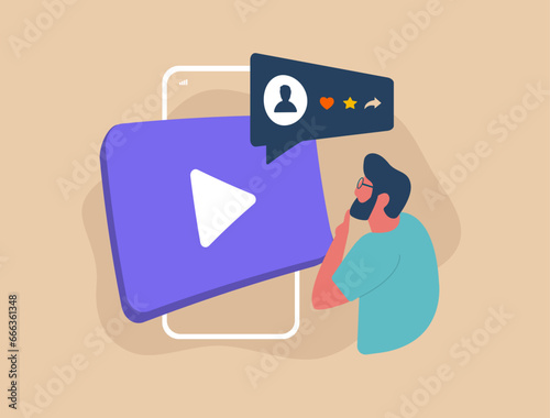Personalized Video Marketing - customized and selected videos ad based on interests, likes and bookmarks of potential viewer. Personalized content marketing vector isolated illustration with icons