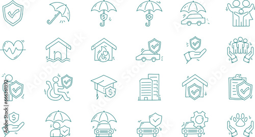 Set of line icons with insurance element. insurance doodle icon collections.