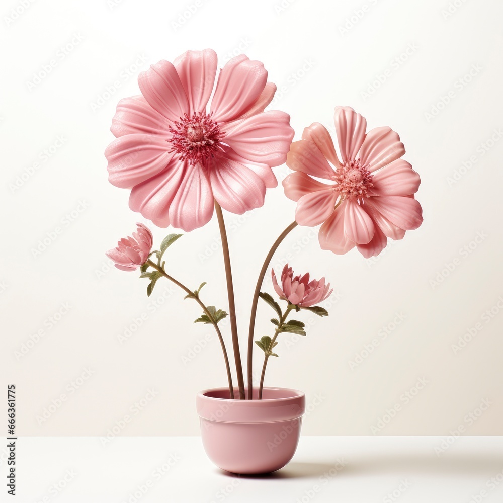 Fototapeta premium Pink Flower With Word Spring Itphotorealistic Photo, Hd , On White Background 