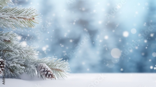 closeup of snow christmas branch with copy space christmas background  © kimly