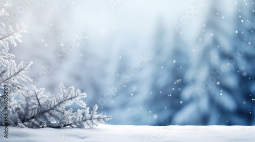 closeup of snow christmas branch with copy space christmas background 