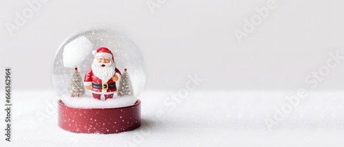 santa in snow globe clean white snow background photo