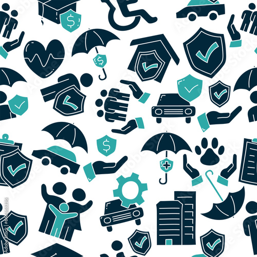 Insurance seamless pattern design. Hand drawn seamless pattern with insurance doodle element.