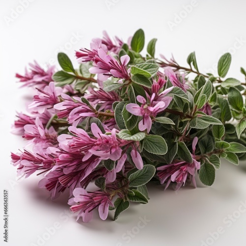 Thyme Sprig With Flowers Leaves White Background   Hd   On White Background 