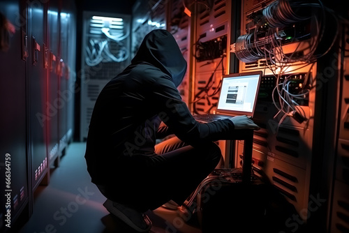 Anonymous hacker typing computer. Concept of cybercrime, cyberattack, dark web.