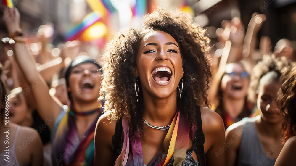 Crowd raising and holding rainbow flags during gay pride. Multiracial gay people having fun at pride parade Concept of lgbt,lgbtq and homosexual or transexual love proud LGBTQ community Crowd raising and holding rainbow flags during gay pride. Multiracial gay people having fun at pride parade Concept of lgbt,lgbtq and homosexual or transexual love proud LGBTQ community