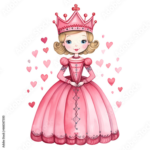 Cute Watercolor Princess Valentine Day Clipart Illustration
