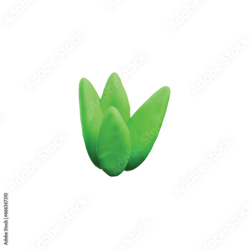 Green leaves or grass, realistic plasticine 3D, vector illustration