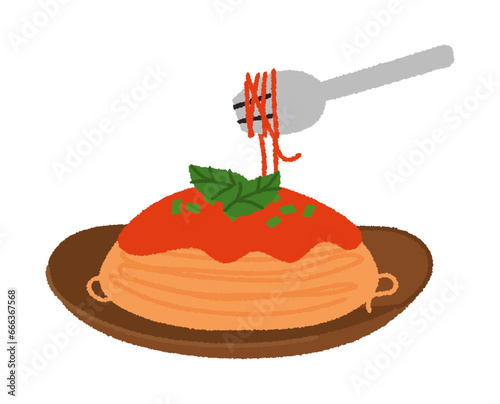 トマトスパゲッティの手書きベクターイラスト／食べ物・炭水化物