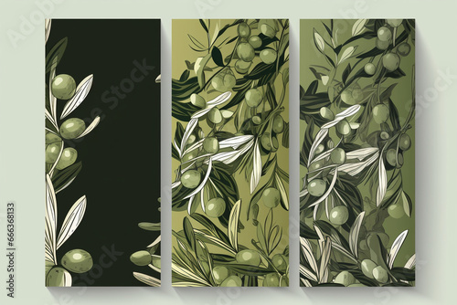 Set of templates packaging for olive oil bottles