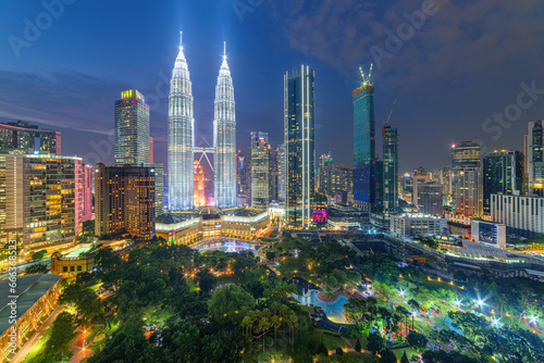 The KLCC Park and the Petronas Twin Towers at night
