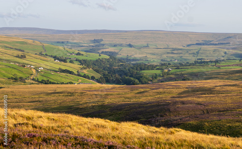 view of heather moors of the North Pennines Area of Outstanding Natural Beauty (ANOB), near Stanhope, Durham, UK photo