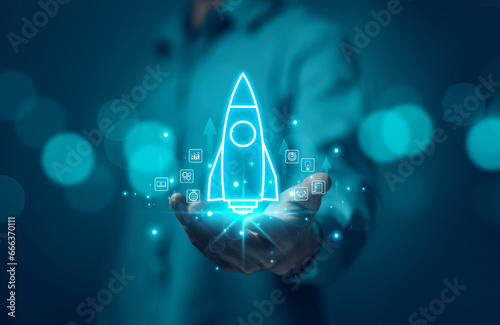 entrepreneurship launch rocket start flying up startup growth business