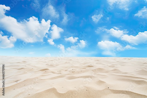 Beach Landscape  Closeup of Sand on Beach and Blue Summer Sky     Stunning Seaside Scenery