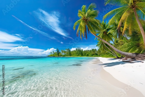 Beach Landscape  Tropical Paradise with White Sand and Coco Palms - Stunning Digital Image