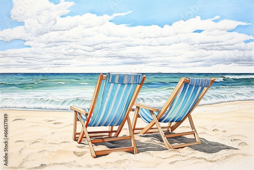 Beach Landscapes: Captivating Beach Chairs Drawing for a Serene Escape © Michael
