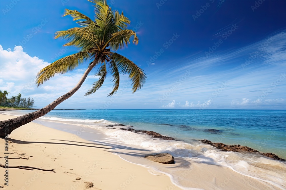 Beach Palm Tree: Stunning Empty Tropical Beach and Seascape Image